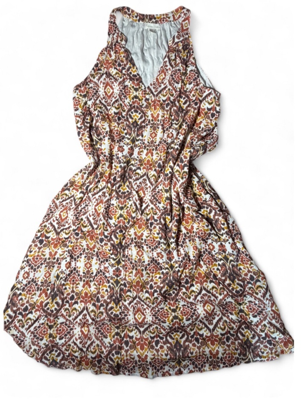 Garnet Hill Ikat Print Sleeveless Cotton Shift Dress XS Boho Lined